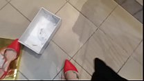 Spy on your sexy mom's sweaty feet while changing some different shoes in the store